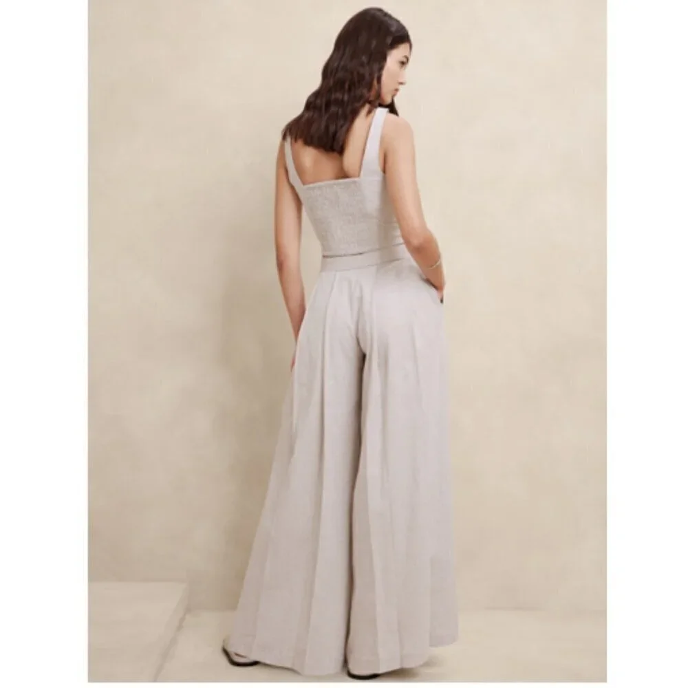 Banana Republic Linen-Blend PALAZZO Black BOHO Pant Size 4 PETITE #852050 RT$110